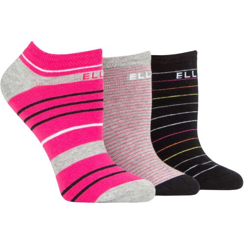 Ladies 3 Pair Plain, Stripe and Patterned Cotton No-Show Socks Tropical Pink Stripe 4-8 Ladies - Elle - Modalova
