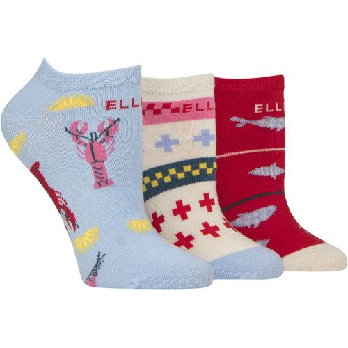 Women's 3 Pair Elle Plain, Stripe and Patterned Cotton No-Show Socks Seafarer Patterned 4-8 - SockShop - Modalova