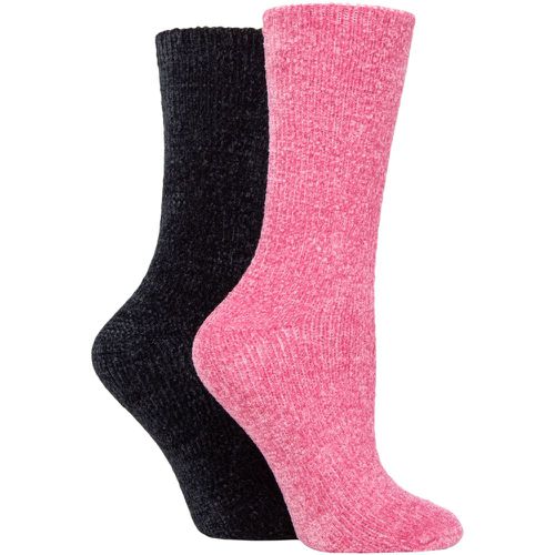 Ladies 2 Pair Chenille Boot Socks Rose / Charcoal 4-8 Ladies - Elle - Modalova