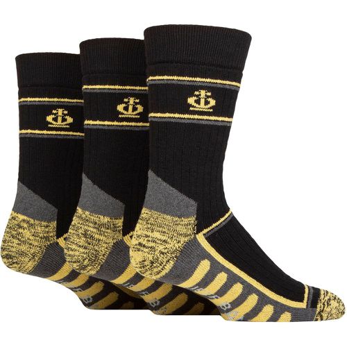 Mens 3 Pair Recycled Cotton Cushioned Durable Work Socks Charcoal / Yellow 7-11 - Jeff Banks - Modalova