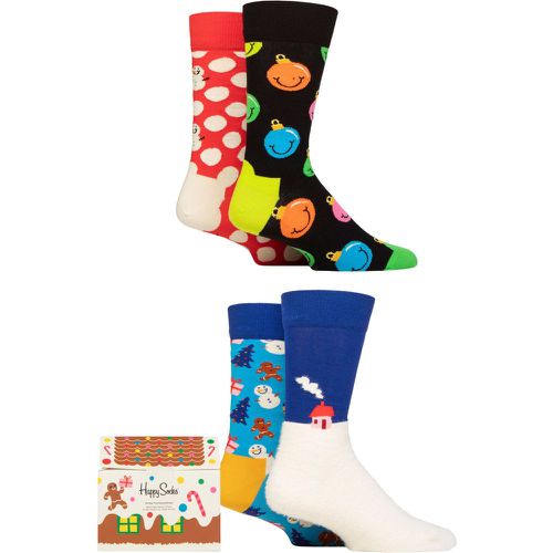 Mens and Ladies 4 Pair Holiday Time Gift Boxed Socks Multi 7.5-11.5 Unisex - Happy Socks - Modalova