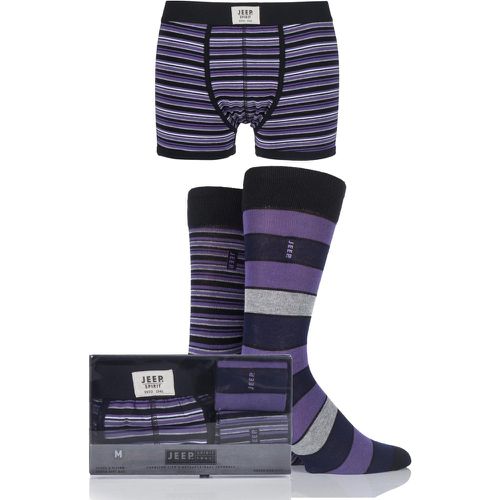 Pack - Trunks x 1 and Socks x 2 Pair Black / Purple / Grey Spirit Gift Boxed Mixed Striped Trunks and Socks Men's Extra Large - Jeep - Modalova
