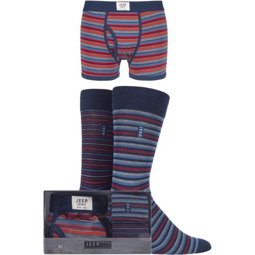 Pack - Trunks x 1 and Socks x 2 Pair Navy / Red / Grey Spirit Gift Boxed Striped Trunks and Socks Men's Small - Jeep - Modalova