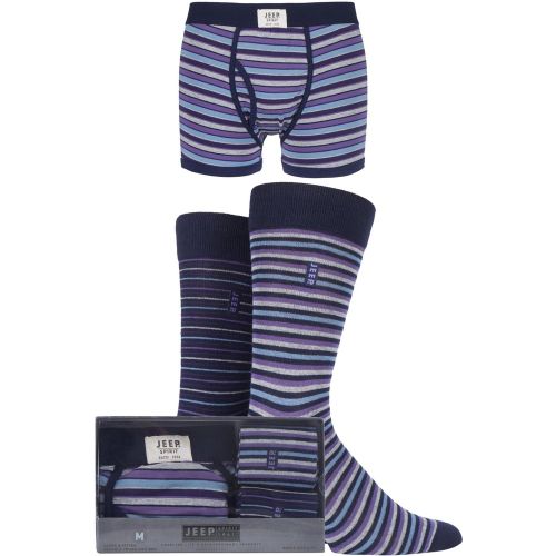 Pack - Trunks x 1 and Socks x 2 Pair Purple / Denim Spirit Gift Boxed Striped Trunks and Socks Men's Small - Jeep - Modalova