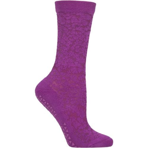 Ladies 1 Pair Jess Grip Socks Violet Floral S - Tavi Noir - Modalova