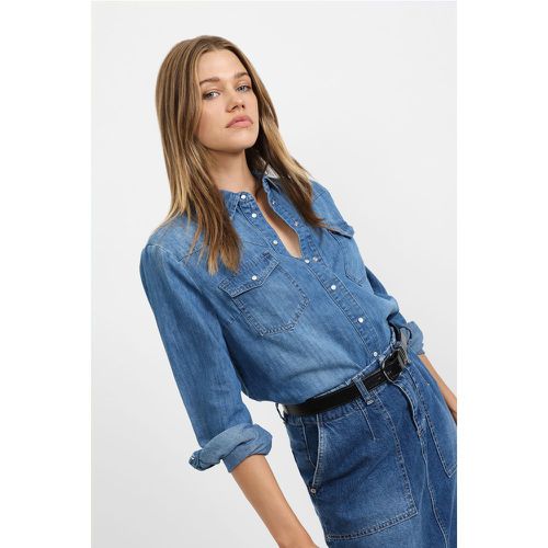 Camicia jeans in puro cotone con cuciture dettaglio - Please - Modalova