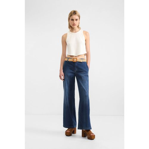 Jeans straight effetto délavé con tasche verticali e cintura - Please - Modalova