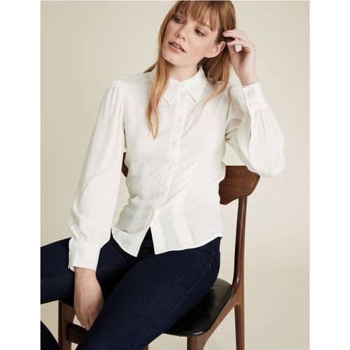Crepe Collared Fitted Long Sleeve Shirt cream - Marks & Spencer - Modalova