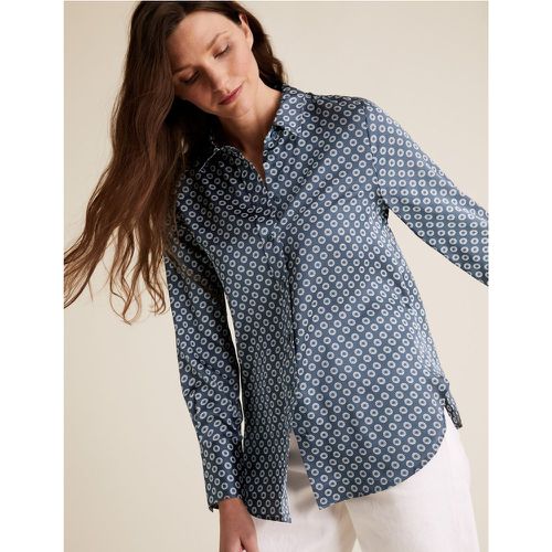 Satin Geometric Long Sleeve Shirt blue - Marks & Spencer - Modalova