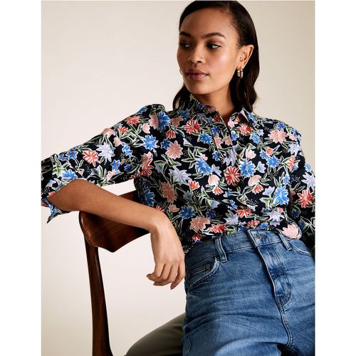 Pure Linen Floral Long Sleeve Shirt navy - Marks & Spencer - Modalova