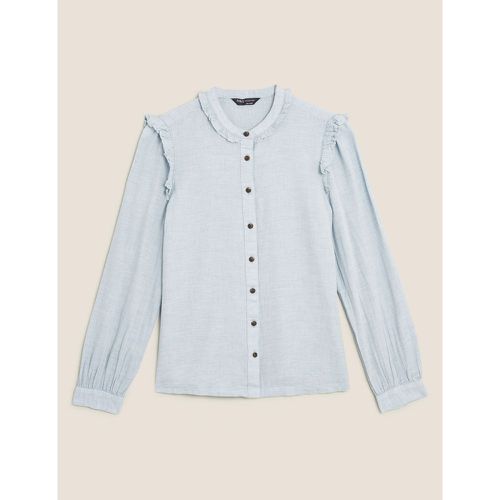 Cotton Frill Neck Long Sleeve Shirt - Marks & Spencer - Modalova