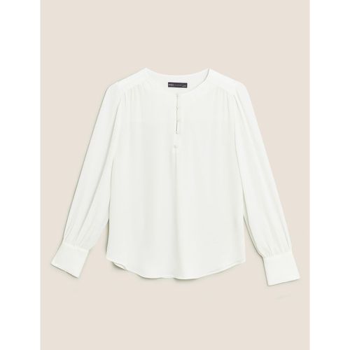 Round Neck Button Detail Long Sleeve Blouse cream - Marks & Spencer - Modalova