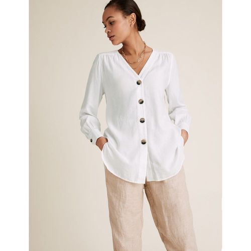 Linen V-Neck Button Through Tunic - Marks & Spencer - Modalova
