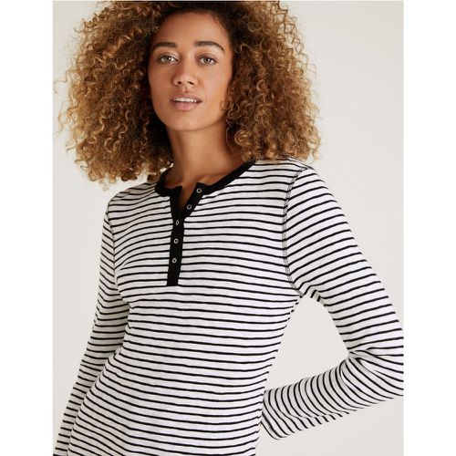Pure Cotton Striped Fitted Henley Top black - Marks & Spencer - Modalova