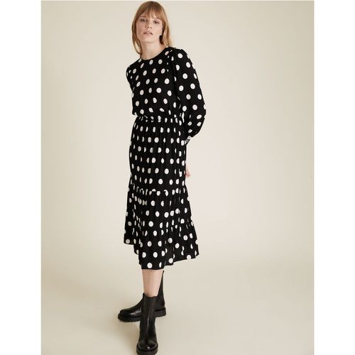 Polka Dot Round Neck Midi Waisted Dress black - Marks & Spencer - Modalova