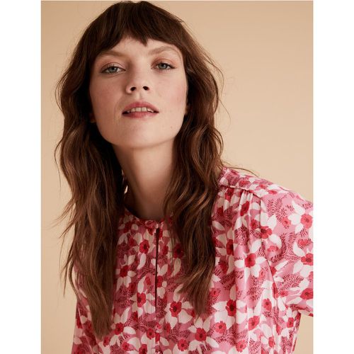 Floral Waisted Blouson Sleeve Blouse pink - Marks & Spencer - Modalova