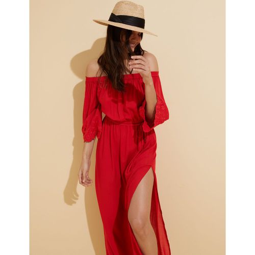 Embroidered Bardot Maxi Waisted Beach Dress red - Marks & Spencer - Modalova