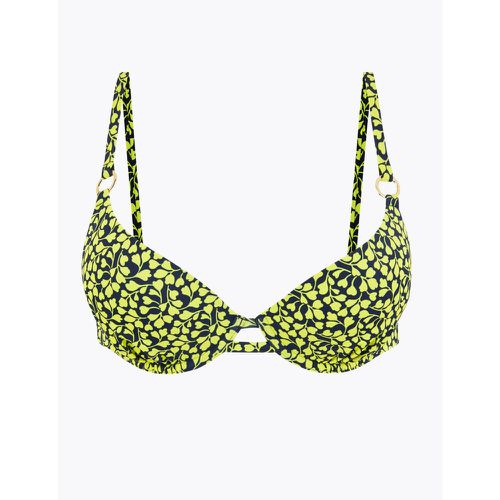 Mini Leaf Padded Wired Plunge Bikini Top navy - Marks & Spencer - Modalova