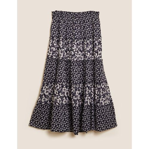 Pure Cotton Floral Tiered Maxi Skirt navy - Marks & Spencer - Modalova