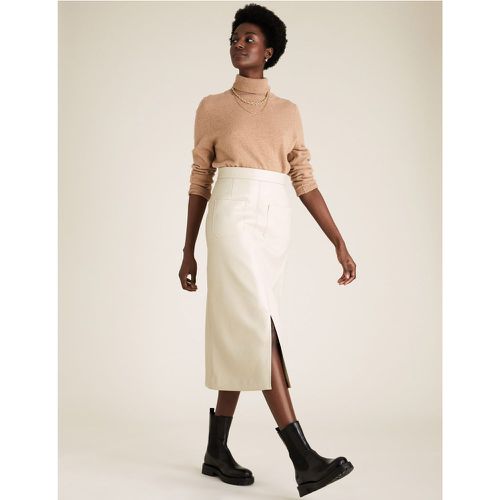 Faux Leather Split Front Midi A-Line Skirt beige - Marks & Spencer - Modalova