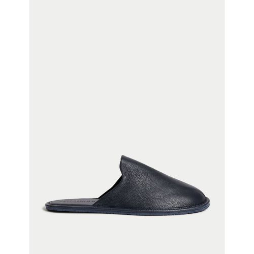 Leather Mule Slippers with Freshfeet™ navy - Marks & Spencer - Modalova