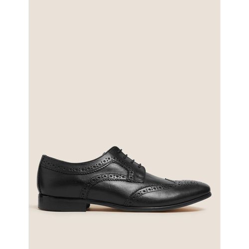 Leather Almond Toe Brogues black - Marks & Spencer - Modalova