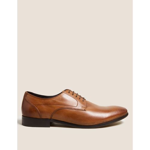 Leather Almond Toe Derby Shoes brown - Marks & Spencer - Modalova