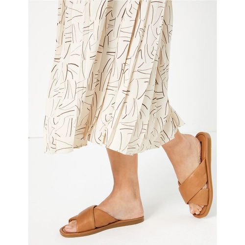 Leather Flat Open Toe Sliders brown - Marks & Spencer - Modalova