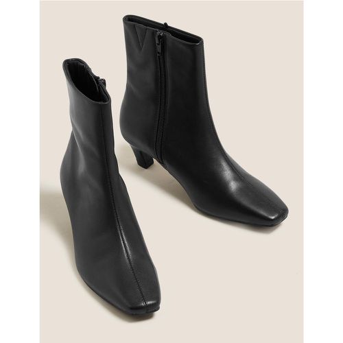 Leather Kitten Heel Square Toe Ankle Boots - Marks & Spencer - Modalova