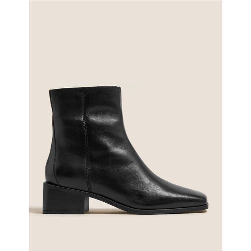 Leather Block Heel Square Toe Ankle Boots - Marks & Spencer - Modalova