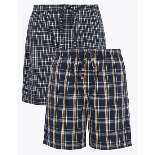 Pack Cotton Checked Pyjama Shorts navy - Marks & Spencer - Modalova