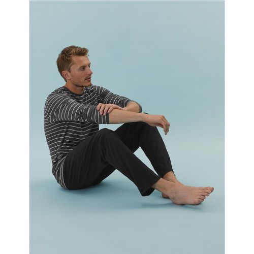 Longer Length Pure Cotton Striped Pyjama Set grey - Marks & Spencer - Modalova