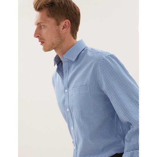 Regular Fit Non-Iron Check Shirt navy - Marks & Spencer - Modalova
