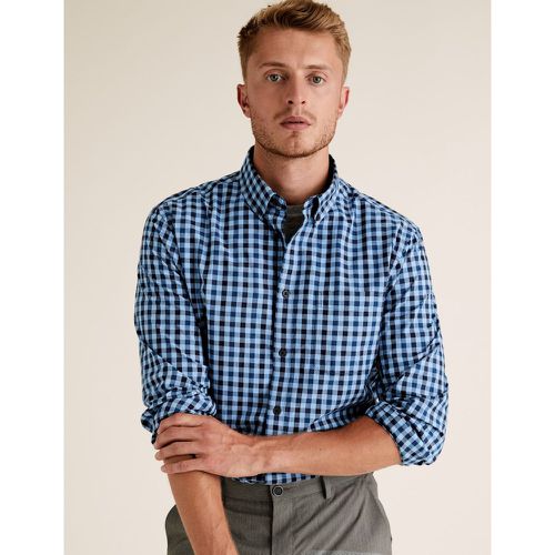Pure Cotton Checked Shirt blue - Marks & Spencer - Modalova