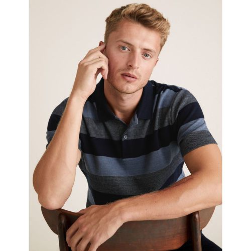Pure Cotton Double Knit Striped Polo Shirt blue - Marks & Spencer - Modalova