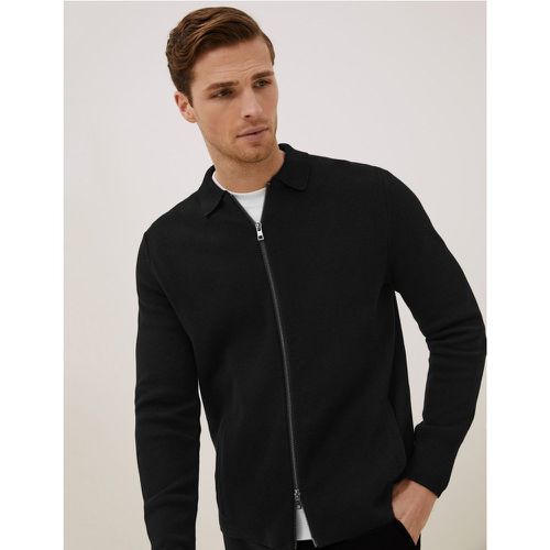 Cotton Knitted Jacket black - Marks & Spencer - Modalova