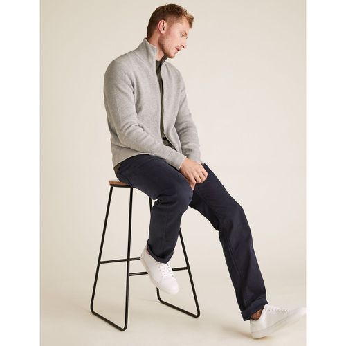 Cotton Ribbed Funnel Neck Zip Up Cardigan grey - Marks & Spencer - Modalova