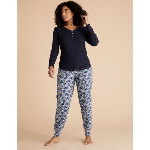 Cotton Floral Cuffed Pyjama Pants blue - Marks & Spencer - Modalova