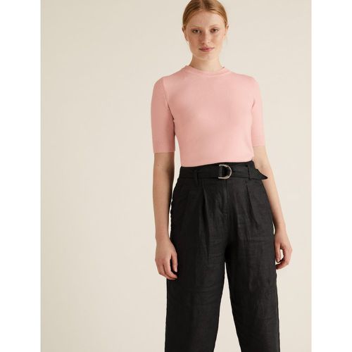 Textured Knitted Crew Neck Short Sleeve Top pink - Marks & Spencer - Modalova