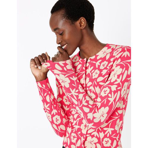 Floral Print Crew Neck Cardigan pink - Marks & Spencer - Modalova