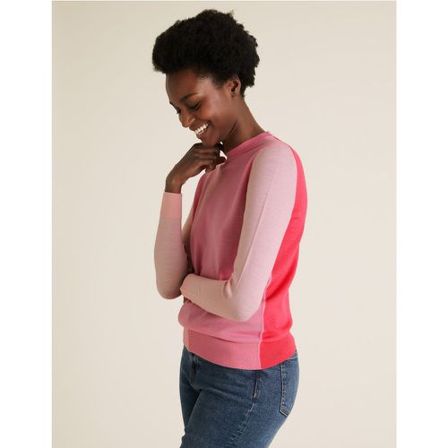 Pure Merino Wool Colour Block Jumper pink - Marks & Spencer - Modalova