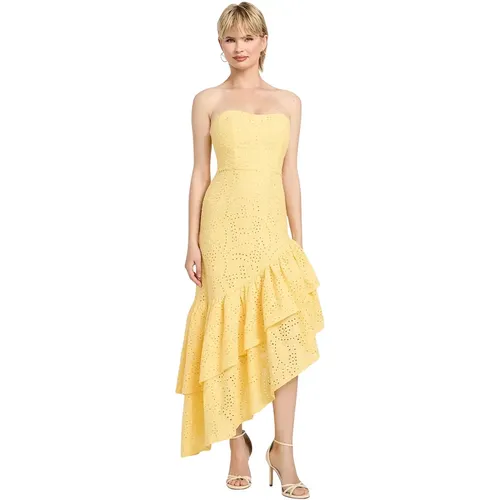 Abito midi a trapezio in cotone.Scollatura a cuore e spalline sottili regolabili.Orlo asimmetrico con volant.Chiusura con zip. lunghezza totale: 59,5 - MAG10761811 - Modalova