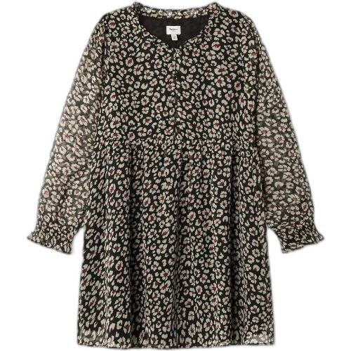 Abito corto con spalline stampato a maniche lunghe con bottoni al centro, collo rotondo. Dettaglio di volant al collo. Maniche voluminose e dettaglio - MAG11668195 - Modalova