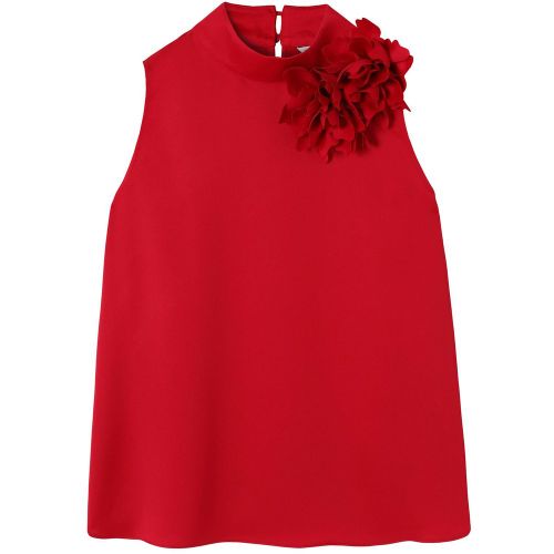 Einzigartig und elegant, ist diese Bluse mit einem leichten Stehkragen beeindruckt durch ihre voluminösen Blumenrüschen am Hals, die ihr einen einzi - MAG11300331 - Modalova