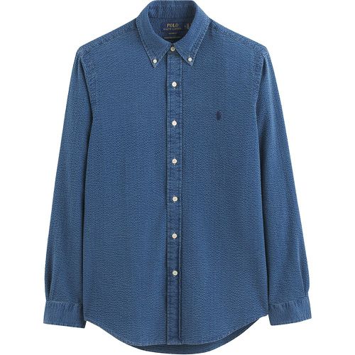 Embroidered Logo Seersucker Shirt in Cotton and Slim Fit - Polo Ralph Lauren - Modalova