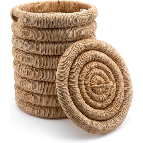 Marilo Round Braided Banana Bark Basket with Lid - AM.PM - Modalova