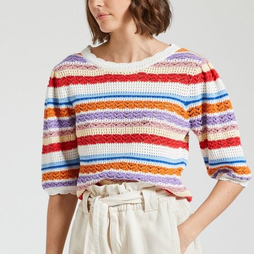 Panaca Striped Cotton Jumper in Openwork Knit with Crew Neck - Suncoo - Modalova