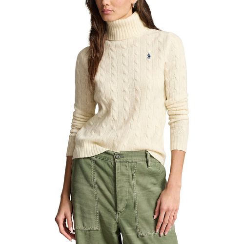 Wool/Cashmere Turtleneck Jumper in Cable Knit with Chest Logo - Polo Ralph Lauren - Modalova