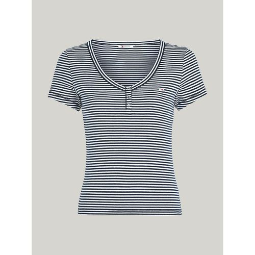 Striped Cotton T-Shirt with V-Neck - Tommy Jeans - Modalova