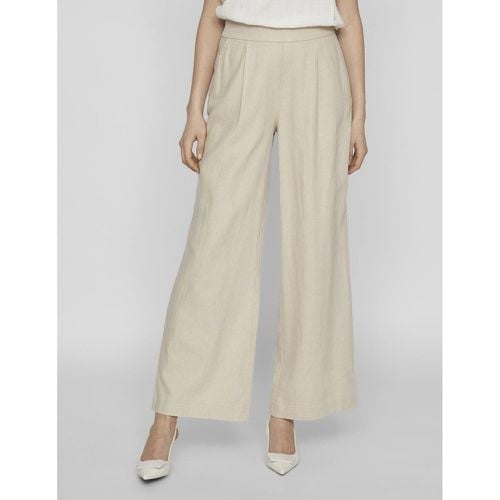 Linen Mix Pleated Trousers with High Waist and Wide Leg - Vila - Modalova